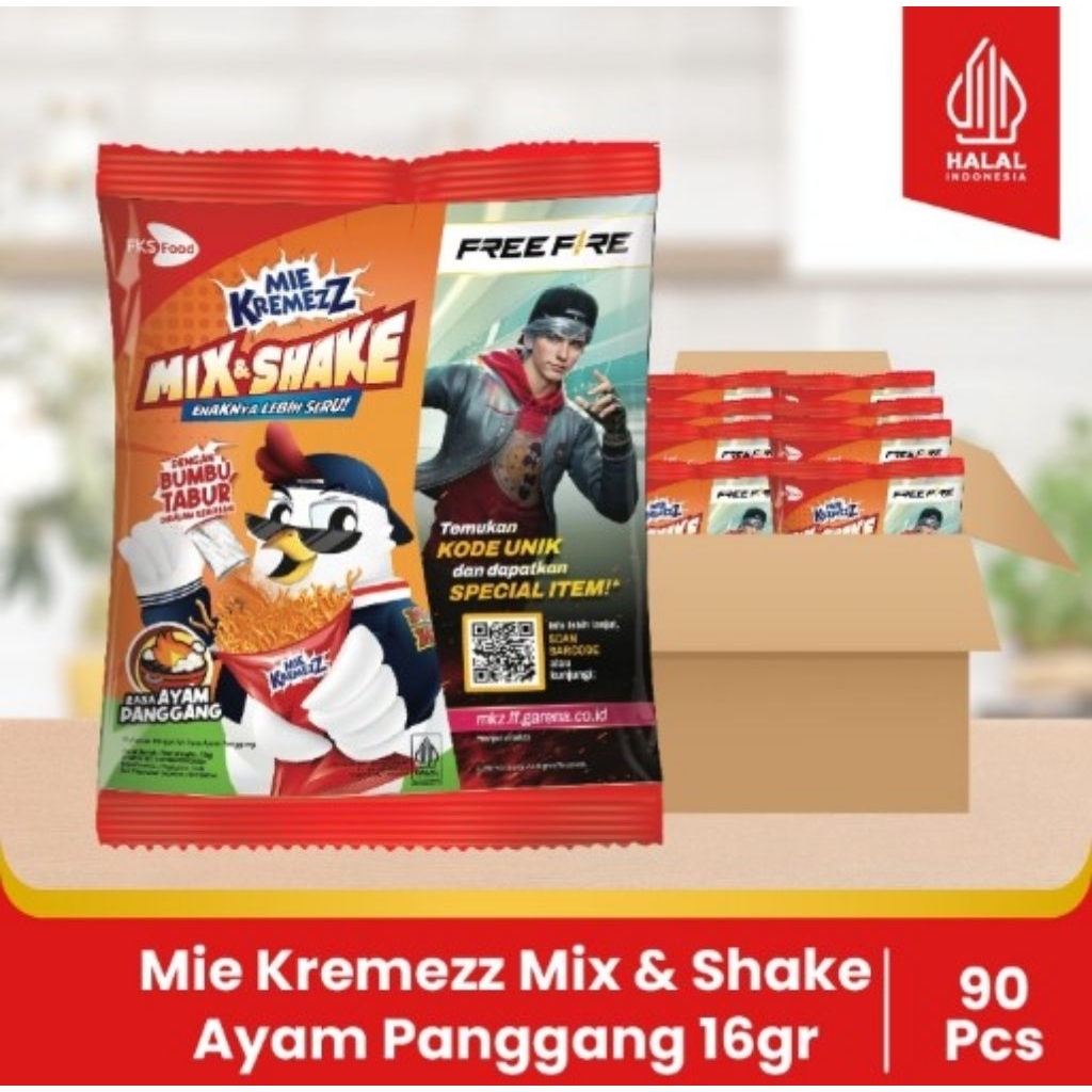 

Mie Kremezz Mix & Shake - Ayam Panggang - 1 Karton (9renceng) - 90 Pcs - 16gr