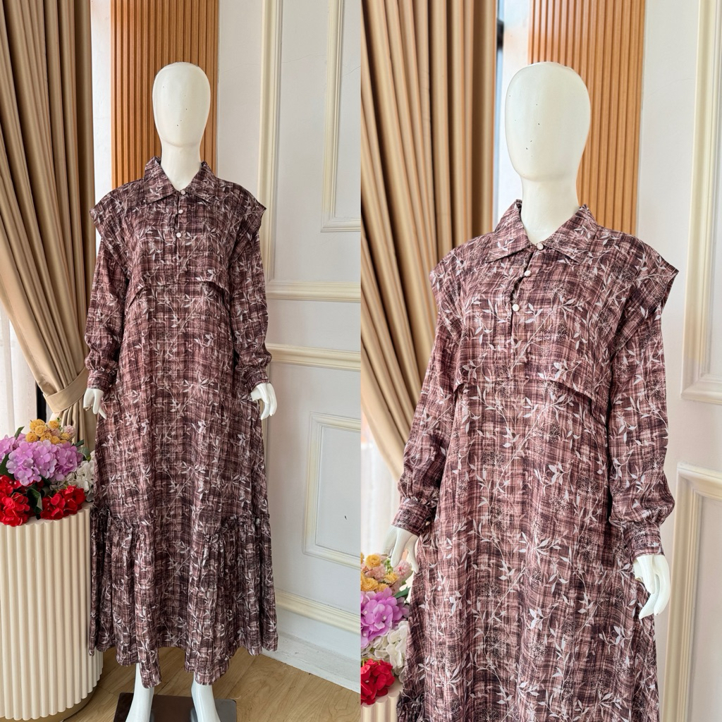 NNFashion ~ FATMA DRESS Gamis Wanita MUSLIMAH Dewasa Panjang Rompi Motif Casual Formal Cantik