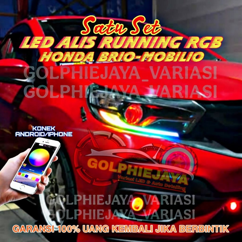 Satu Paket Lampu Alis RGB bluetooth Honda Brio Mobilio Satu Set Led Alis Drl Running Rgb mobil brio