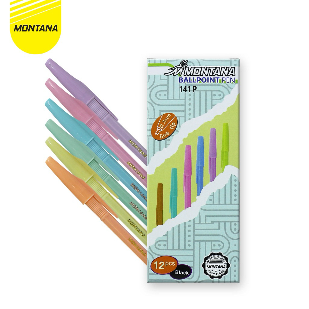 

Pulpen Pastel Montana 0.7 mm 1 pack isi 12 pcs / Ballpoint 141 P Tinta hitam / Pena