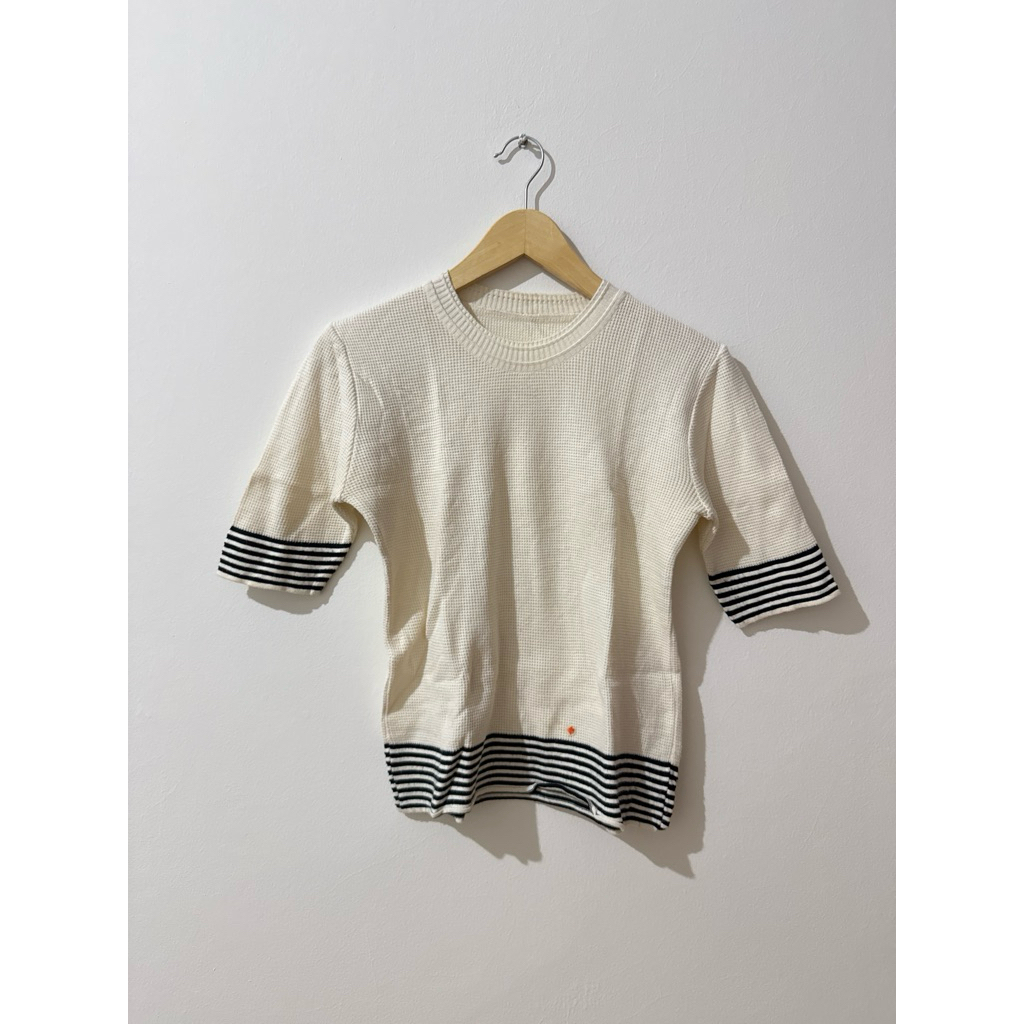 cream stripe knit top waffle