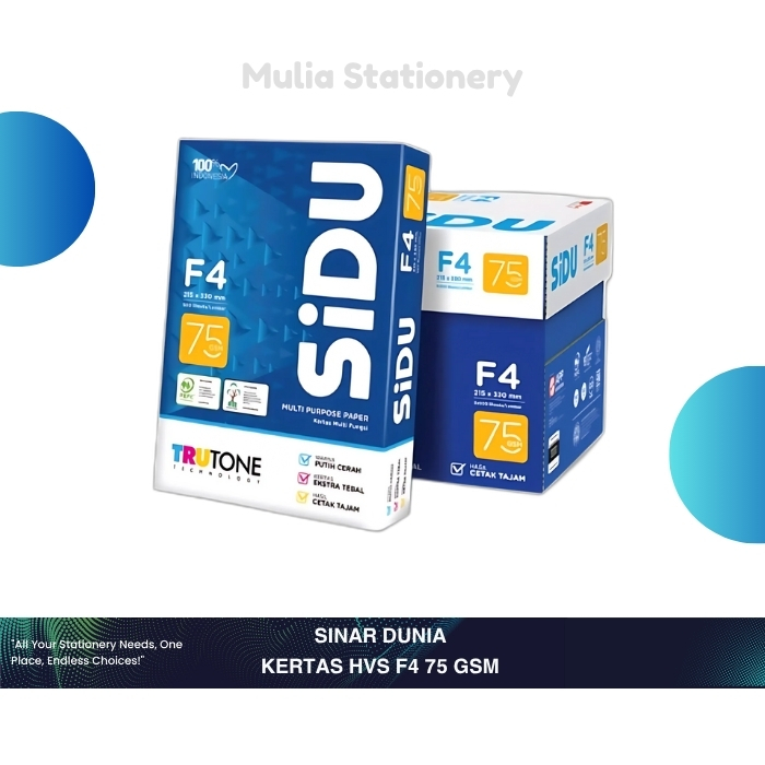 

(Rim / Dus) Kertas HVS Sidu F4 75 gsm | Kertas HVS SIDU | Kertas SIDU