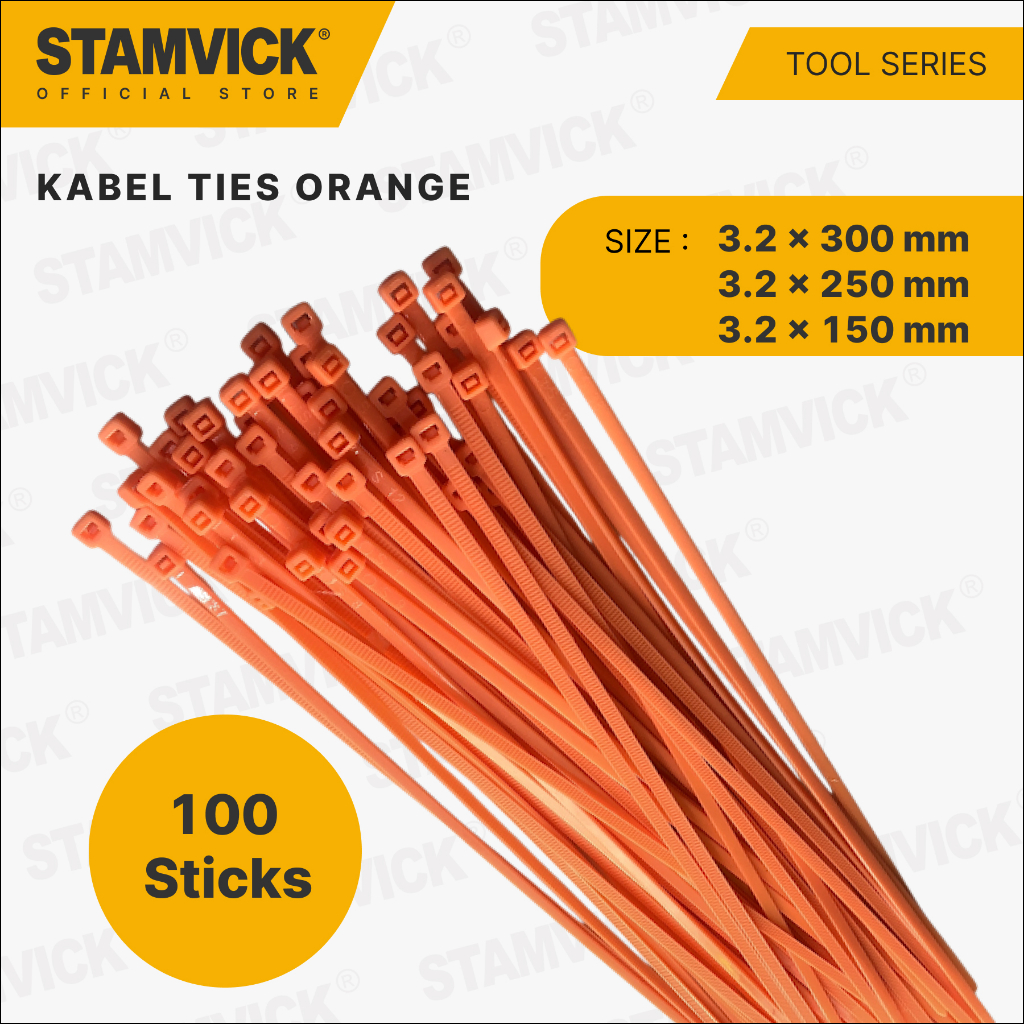 

Kabel Ties / Nylon Cable Ties Stamvick Isi 100 Pcs Ukuran 3.2 ( 150mm 250mm 300mm ) Orange
