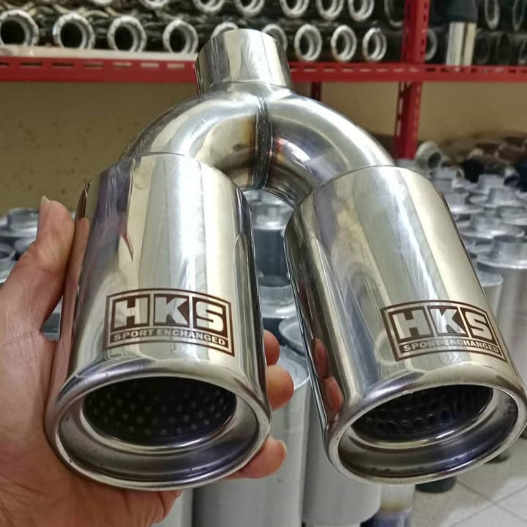 Knalpot Mobil HKS Cabang Dua Full Stainless NGEBAS Bisa Untuk Semua Jenis Mobil
