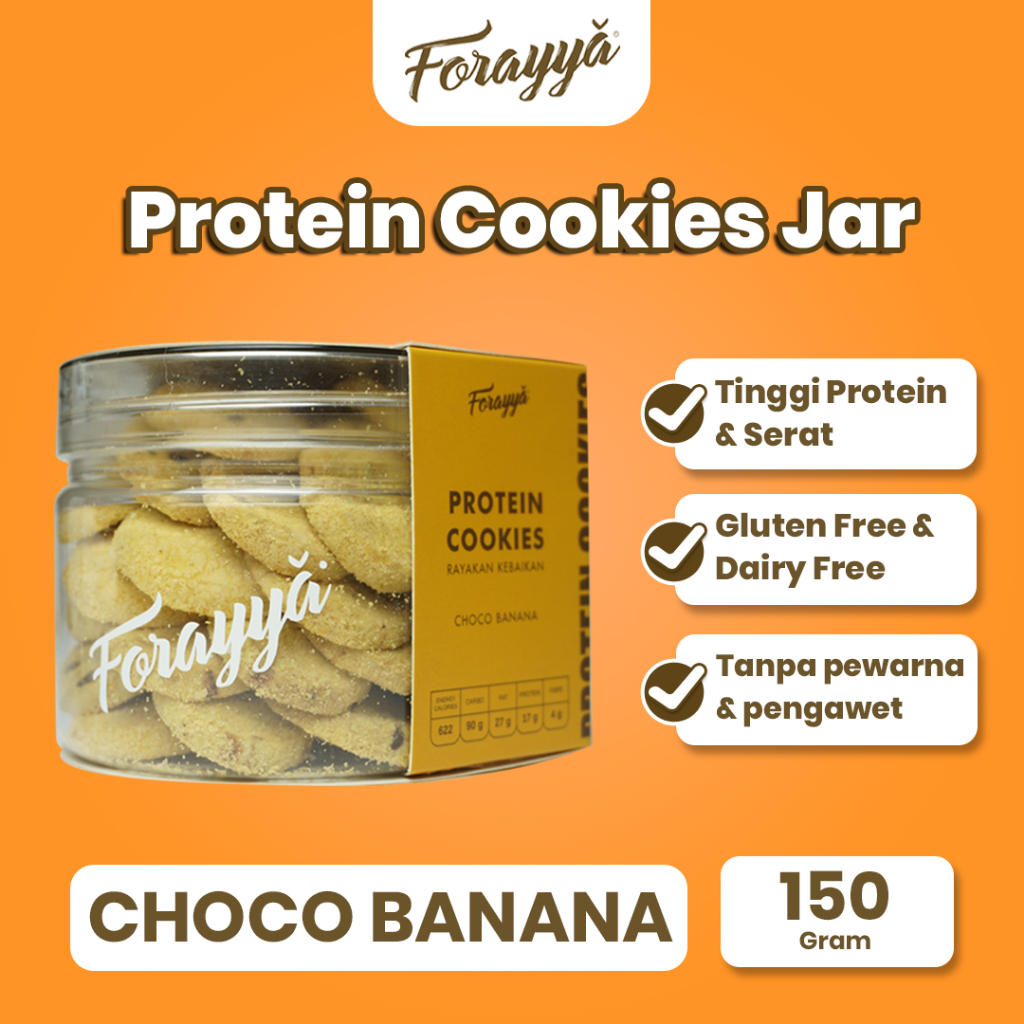 

Protein Cookies Jar Choco Banana 150g - Kue Kering Forayya Gluten Free Tinggi Protein Asam Amino