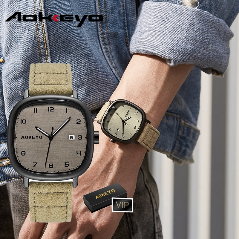 AOKEYO F043 Jam Tangan Pria Kulit Anti Air Original Terbaru Casual Tahan Air Square Leather Jam Tang