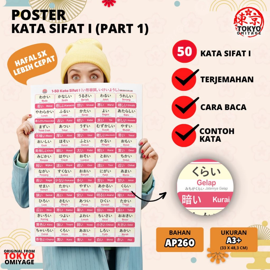 Poster Kata Sifat i Belajar Bahasa Jepang Tokyo Omiyage