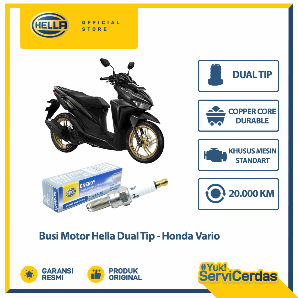 Busi Motor Honda Vario Hella Dual Tip CD9RP-7D - Busi Vario