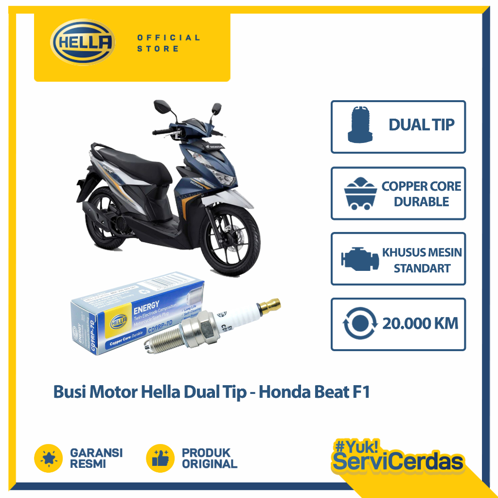 Busi Motor Honda Beat Fi Hella Dual Tip CD9RP-7D - Busi Beat