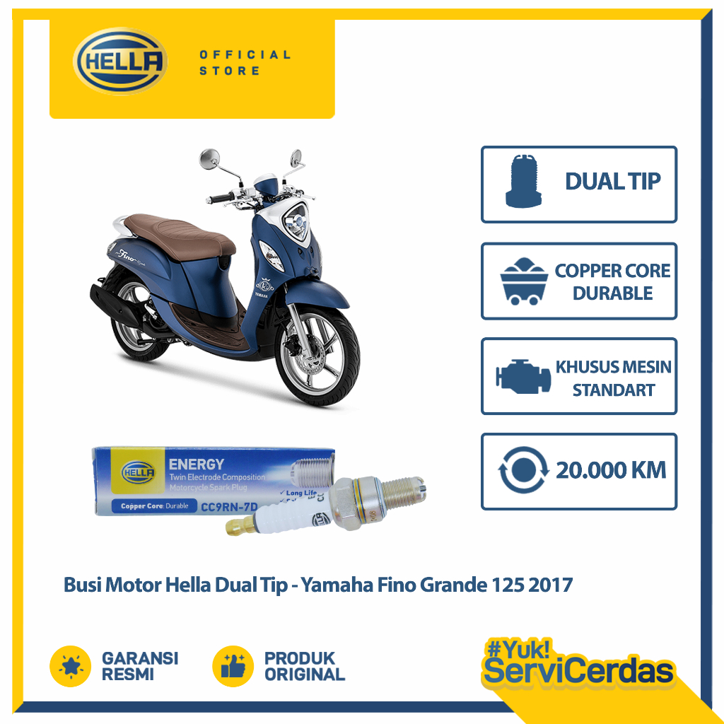 Busi Motor Yamaha Fino Grande 125 2017 Up Hella Dual Tip CC9RN-7D - Busi Fino Grande 125