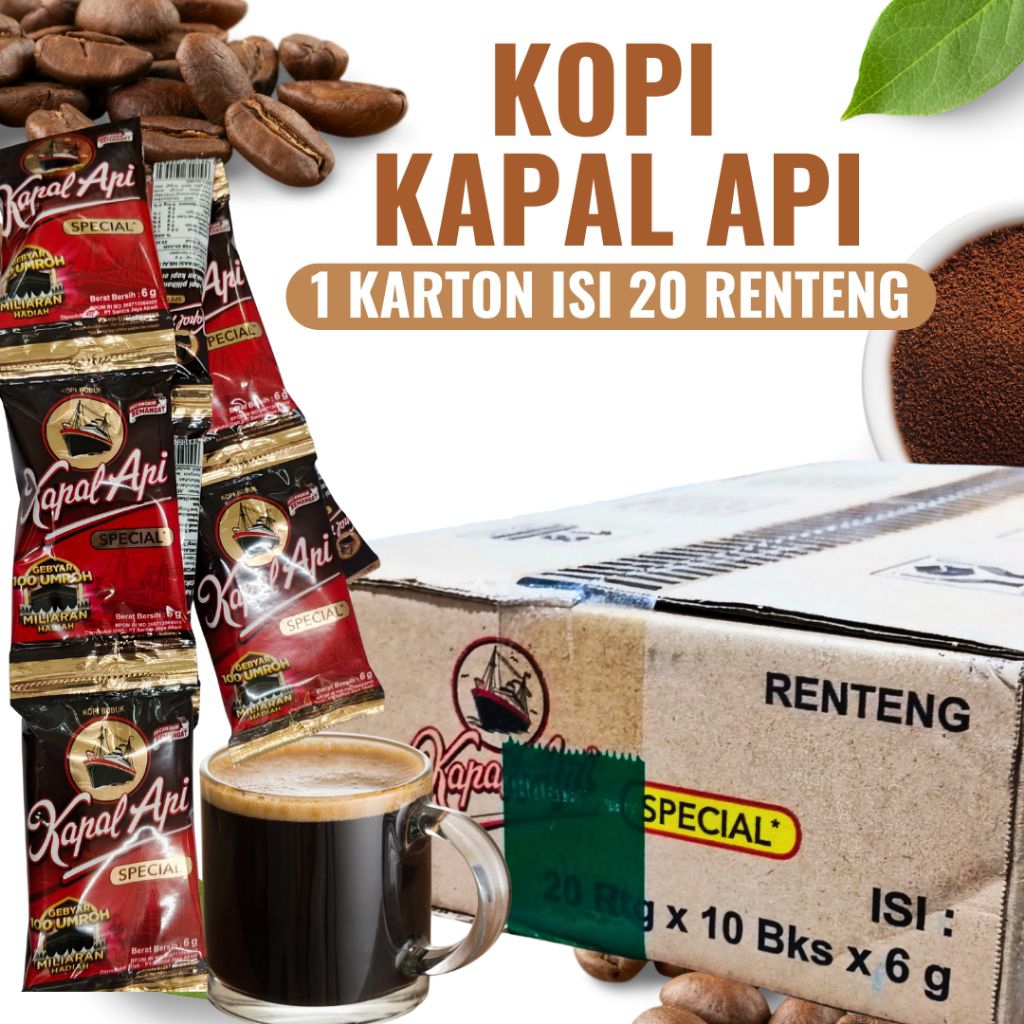 

Kopi Kapal Api Special 1 Karton Isi 20 Renteng – Kopi Hitam Sachet 6 gr x 10 pcs - Harga Grosir