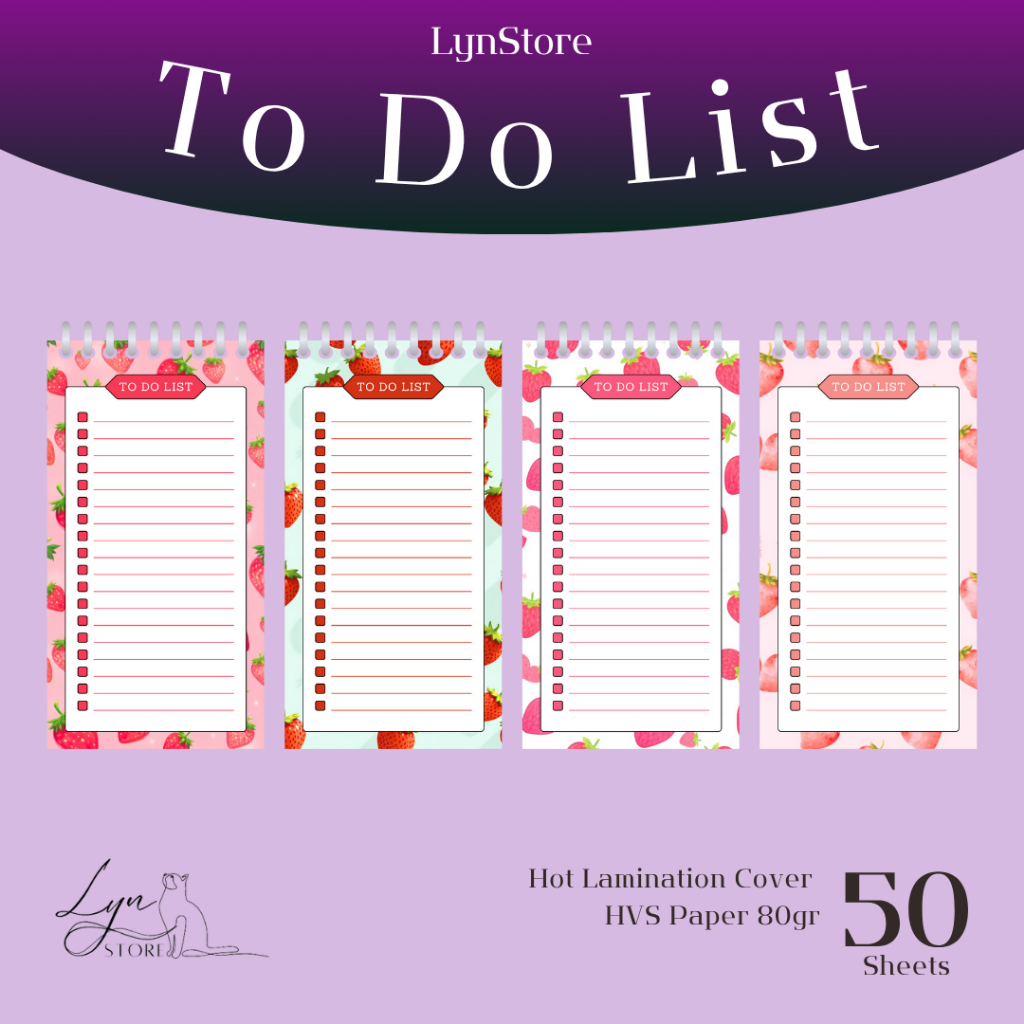 

(LS_TDL001) To Do List Gambar Koleksi Strawberry Ukuran 8X15 CM (Isi 50 Lembar Hvs 80 Gsm) Notebook Mini/Notebook Check List /Weekly Planner/To-Do List Harian / Catatan Harian Memo Agenda