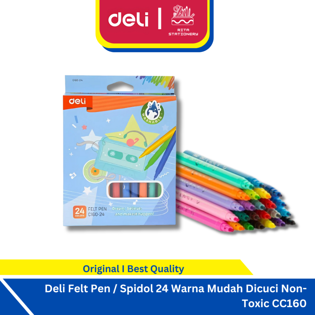 

Spidol Deli Felt Pen 24 Warna Non-Toxic [ Edisi AGNEZ MO ] - CC160-24