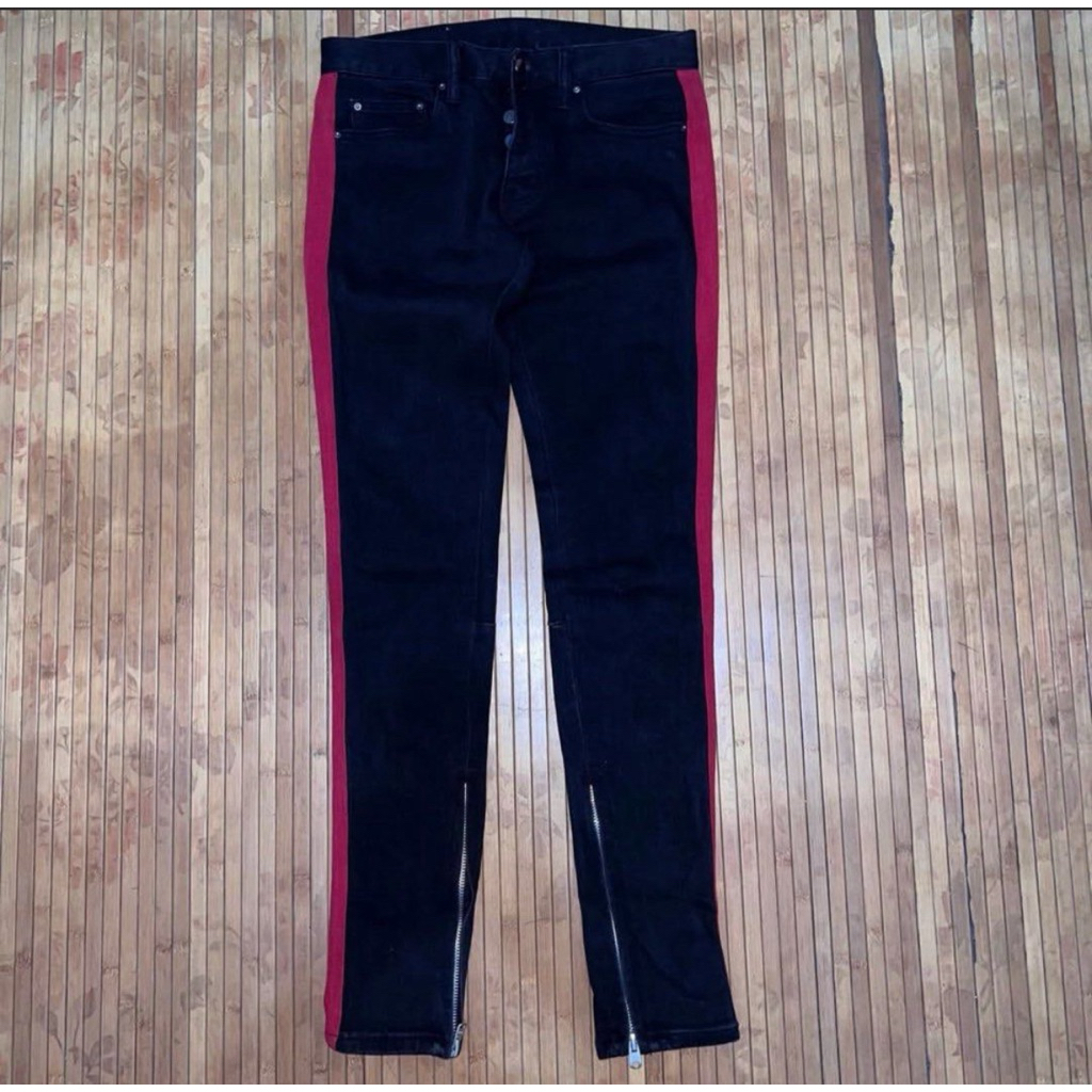 MNML BLACK STRIPED RED RIPPED JEANS SKINNY FIT