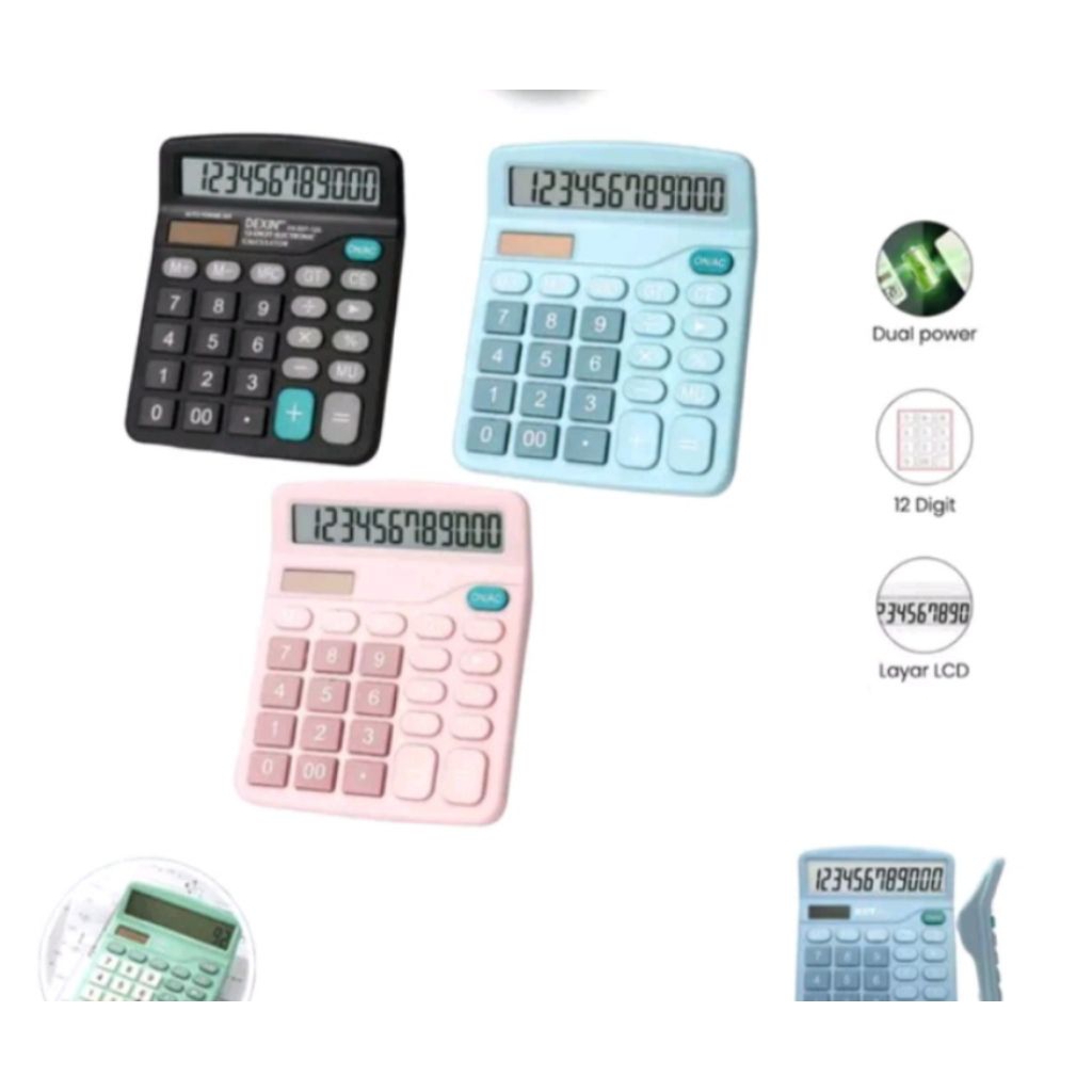 

(KM) Kalkulator Makaroni Tanpa Baterai Tenaga Surya Besar 12 Angka Layar Digital 2 Power