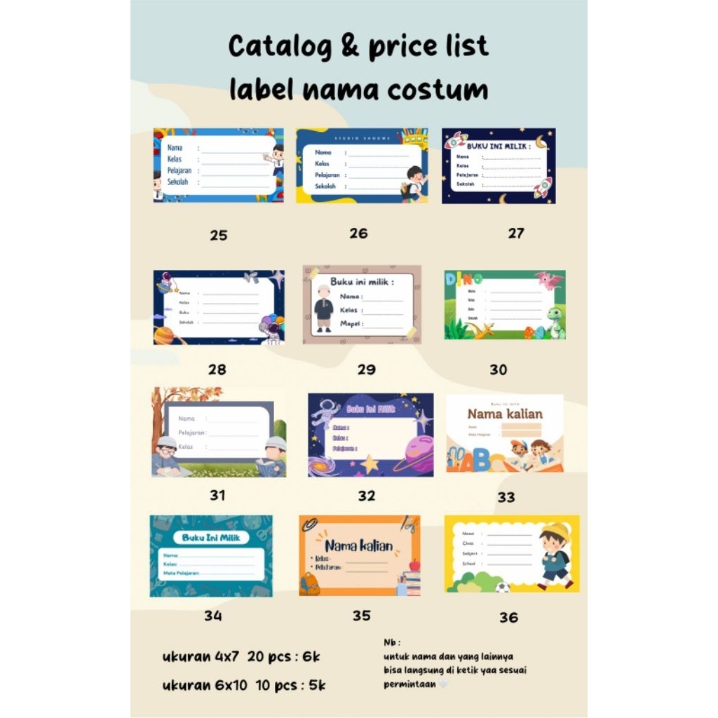 

Stiker Label buku costum nama 20 pcs