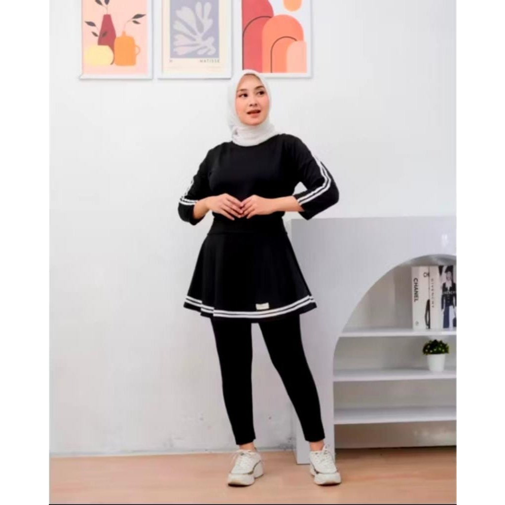 Setelan Rok Legging baju senam wanita terbaru 2025 Set Olahraga Zumba Yoga Tenis Bersepeda Olahraga