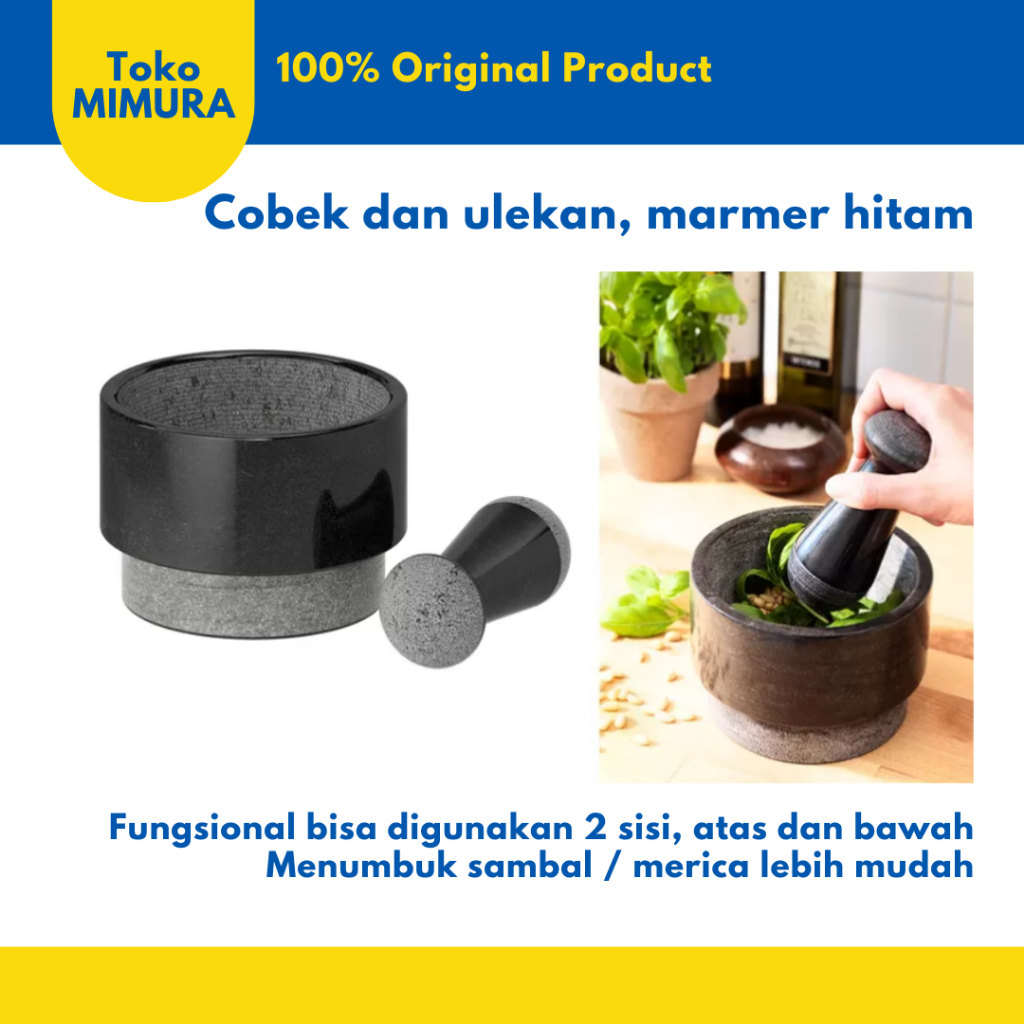 Cobek Batu Marmer Lumpang Alu Mortar Ulekan Batu Asli Marmer 2 Sisi
