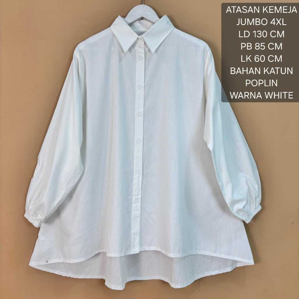 Atasan Kemeja Putih Jumbo Wanita Ld 130 Cm Model Polos Kekinian
