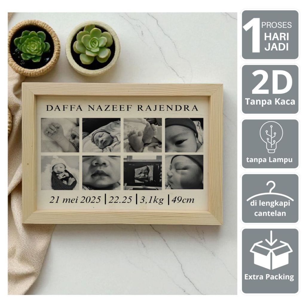 CETAK PHOTO BIODATA BAYI + BINGKAI KAYU JATI BELANDA / BABBY BORN