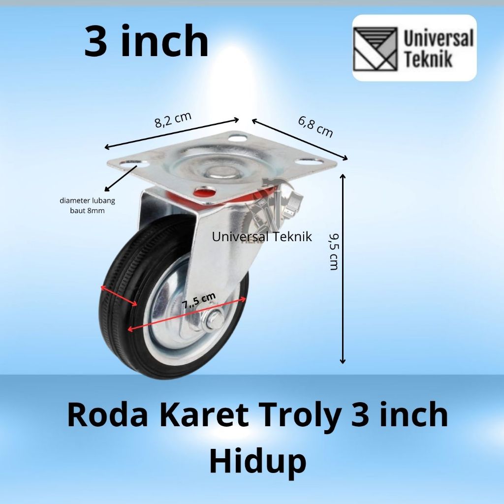 Roda troli Karet Hidup 3" inch Roda troli caster troly