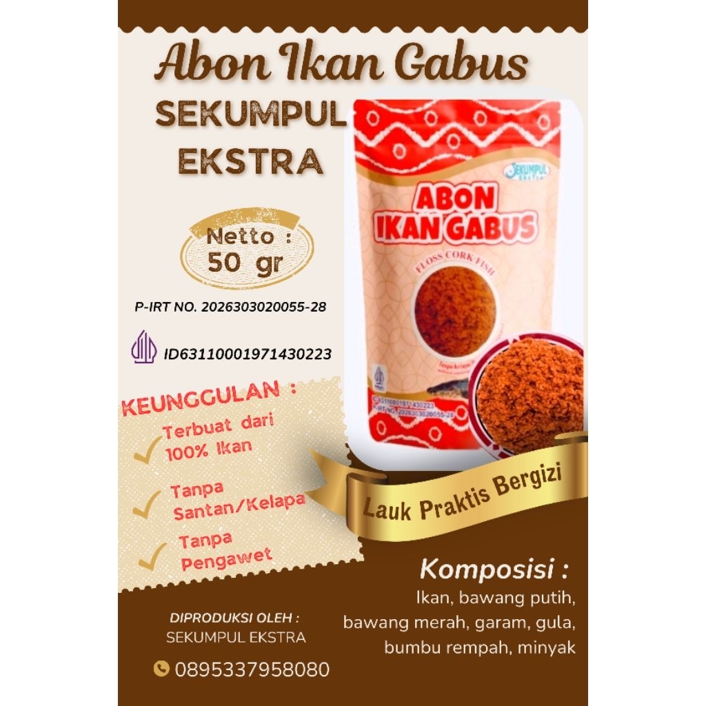 

Abon Ikan Gabus (Haruan) / Netto 50gr / Sekumpul Ekstra / Tanpa Santan (Kelapa) / Abon Sehat Gurih Tinggi Protein