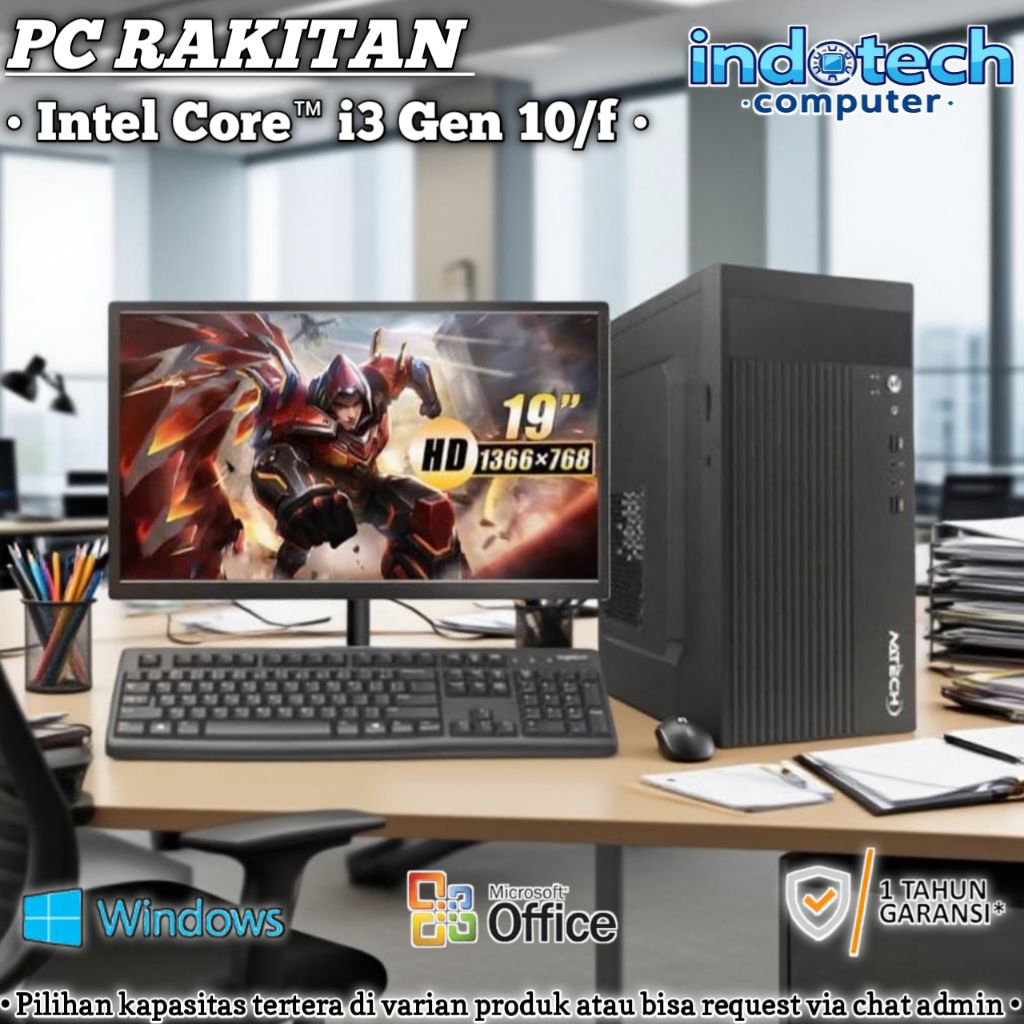 Komputer PC Rakitan Core i3 10100 / f dengan SSD, LED Monitor 19 inch,Keyboard Mouse, USB Wifi Dongl