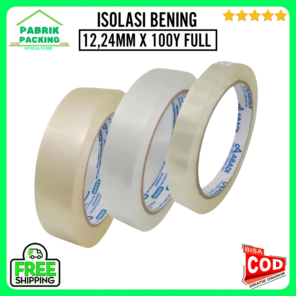 

Isolasi Bening 12mm, 24mm x 100yard - Solasi Bening 1inch