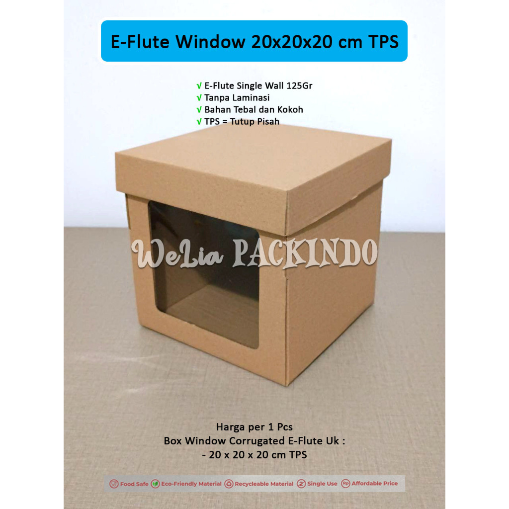 

[1 PCS] Box Window Depan Corrugated E-Flute 20x20x20 , 22x22x20 , 26x26x25 , 30x30x29.5 cm / Dus Jendela EFlute / Kotak Kue Tart Bolu Brownies Coklat Hampers Model TPS
