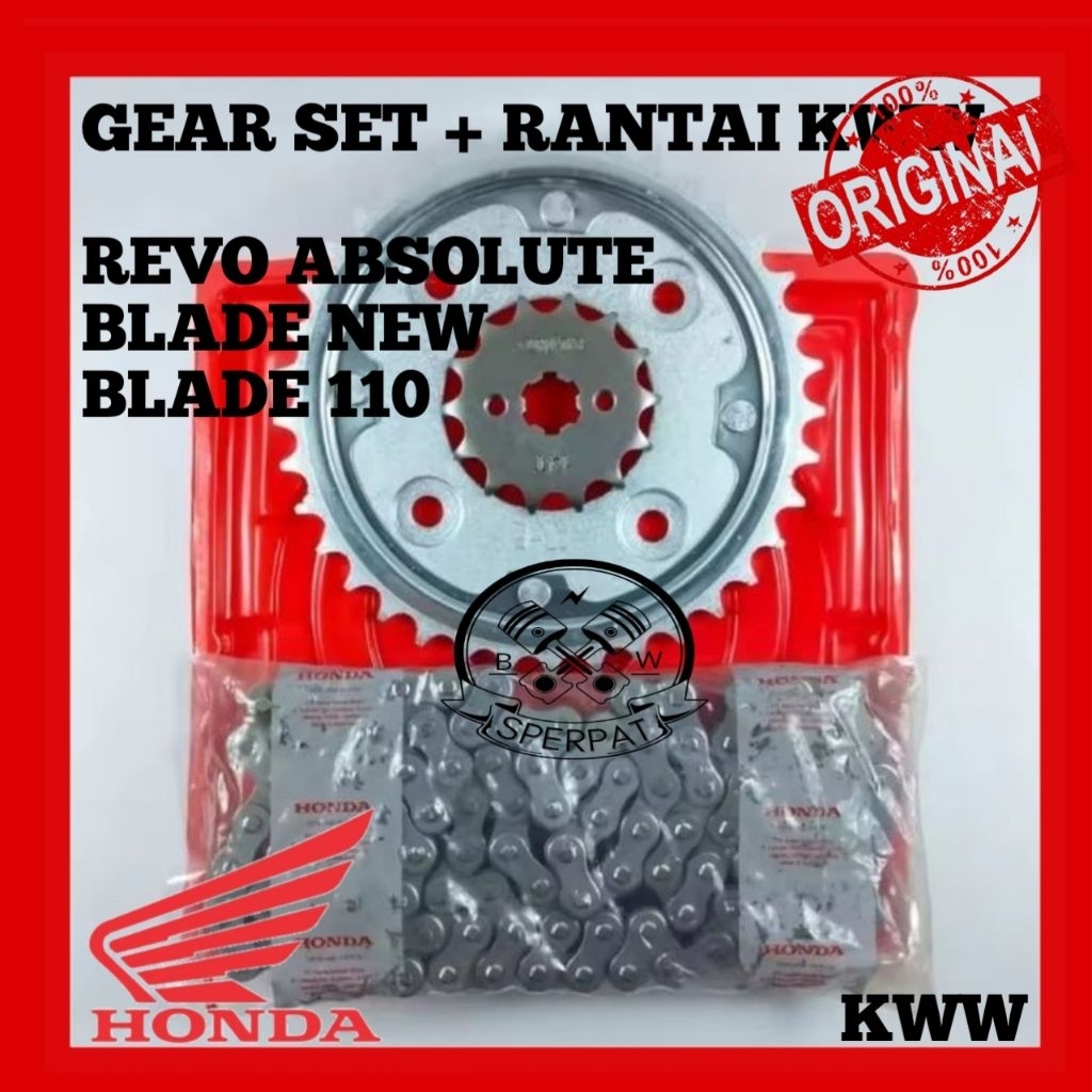 GEAR SET ORIGINAL HONDA + RANTAI KWW MOTOR BLADE, BLADE F1, REVO, REVO FIT, REVO ABS, REVOABSOLUTE T