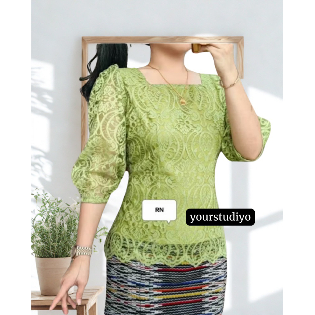 BLUS KEBAYA TANGAN KERUT, BLOUSE KEBAYA, KEBAYA WANITA, BLUS KEBAYA BROKAT, ATASAN BROKAT,