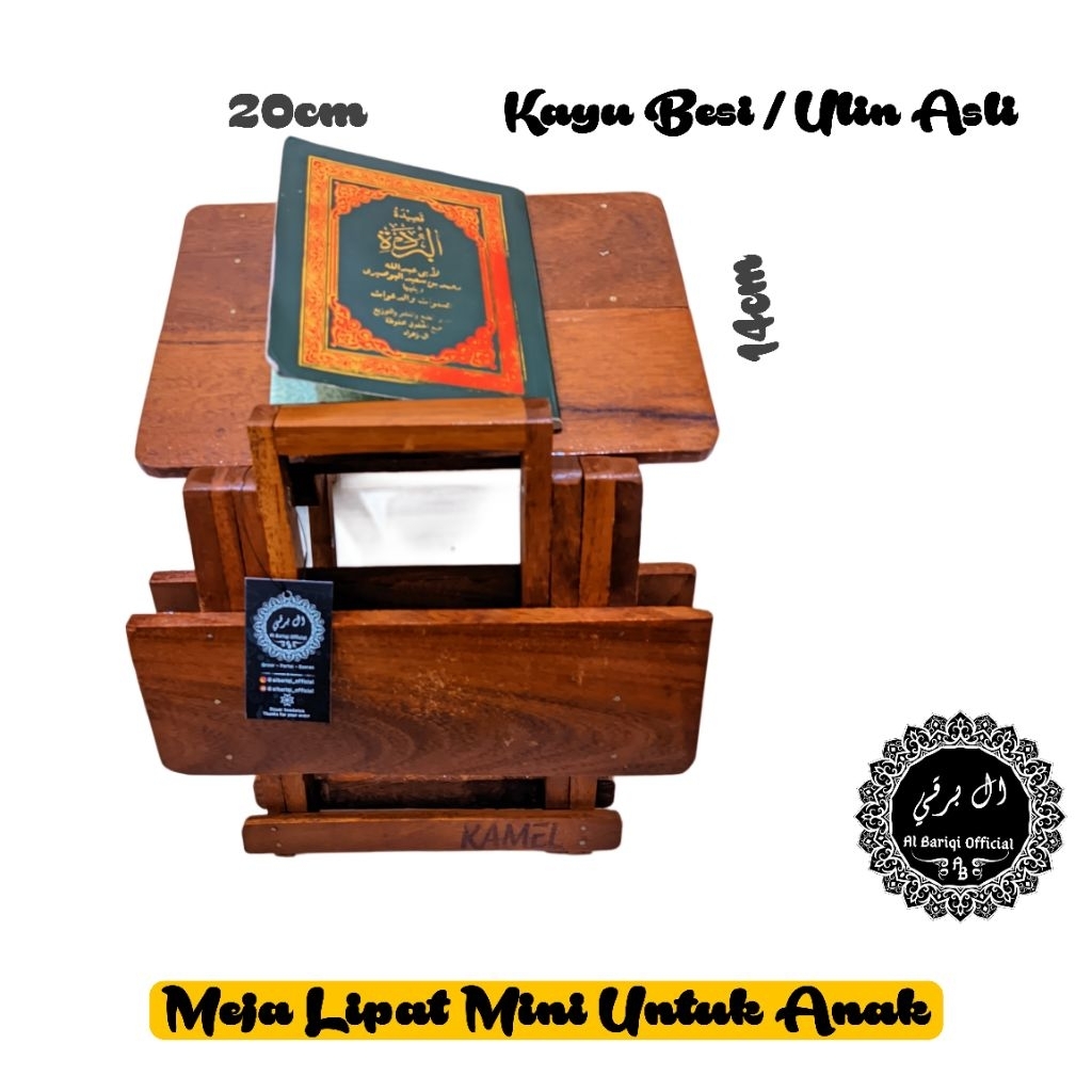 Meja Al Qur'an Lipat Mini Ukuran 20cm Rehal Kayu Besi/ Rehal Ulin/ Meja Lipat Kayu Besi / Meja Kayu 