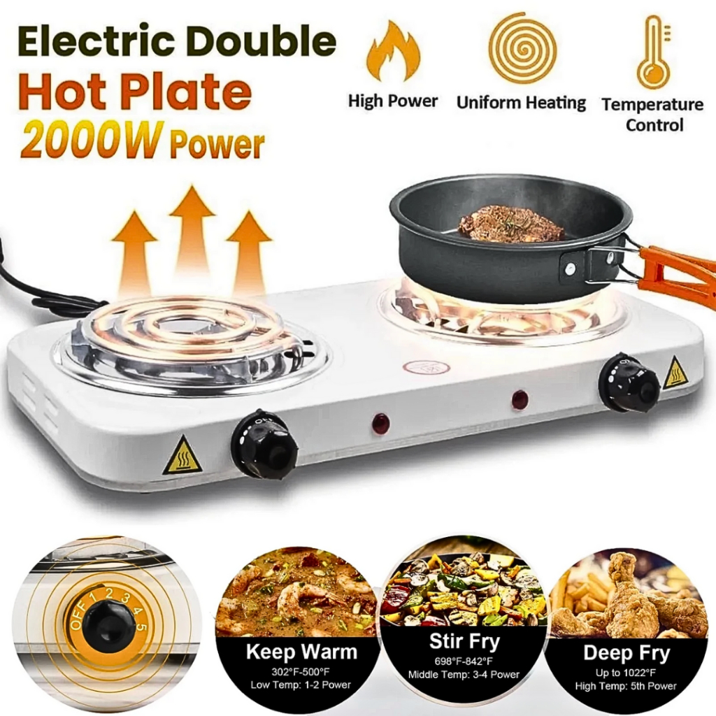 STARLUX Kompor Listrik 2 Tungku Hemat Listrik Low Watt Portable Serbaguna Hot Plate 2000W