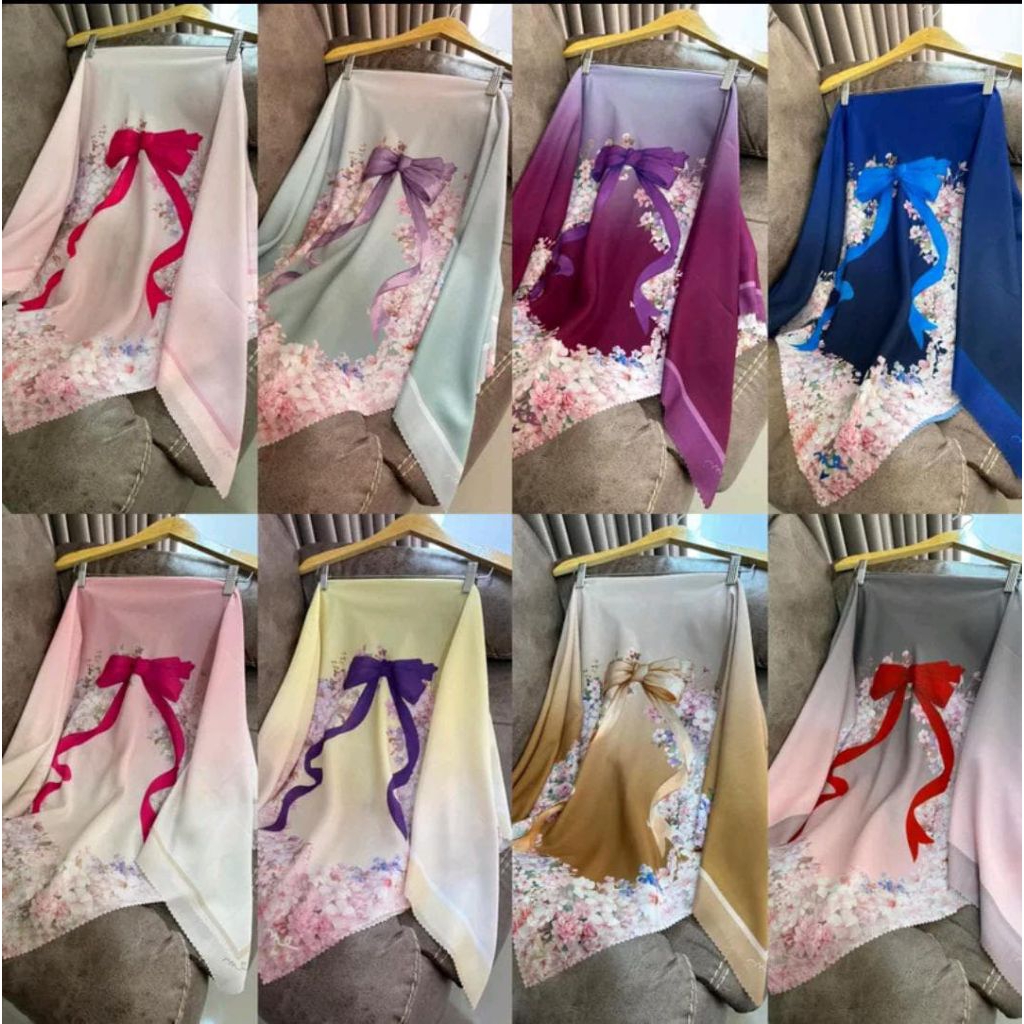HIJAB SEGIEMPAT MOTIF TERBARU GRADASI PITA/ HIJAB SEGIEMPAT MOTIF KUPU/ HIJAB SEGIEMPAT MOTIF BUNGA