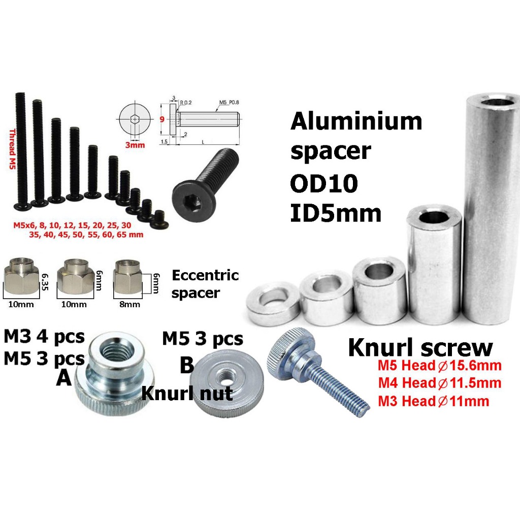 Aluminium spacer /Screw/ eccentric spacer/ knurl nut & screw
