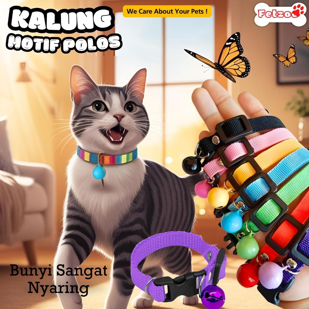 Kalung Kucing Polos dengan Lonceng 14mm Nyaring FETZOO