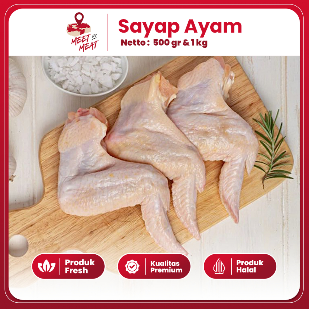 

Daging Potong Bagian Sayap Ayam Chicken Wings Berkualitas Empuk Juicy Mudah Dimasak Meetbymeat
