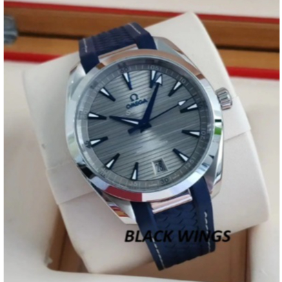 BLACKWINGS JAM TANGAN AUTOMATIC RUBBER STRAP SEAMASTER 43MM  STELL OMEGA