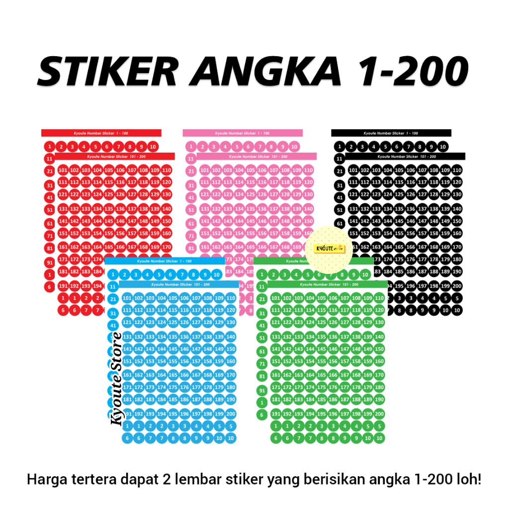 

Sticker Angka 1-200 Kyoute A6 - Label Nomor Bulat Waterproof - Penomoran Barang Arsip Daftar Buku