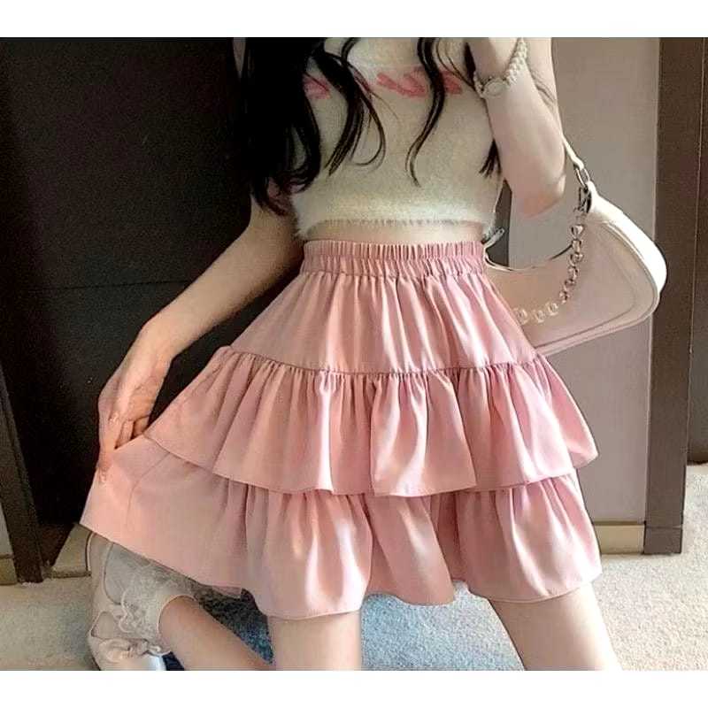 ROK pendek balon Skirt bahan Crinkle POLLY MINI SKIRT kekinian model baru ala korea Rok bawahan pend