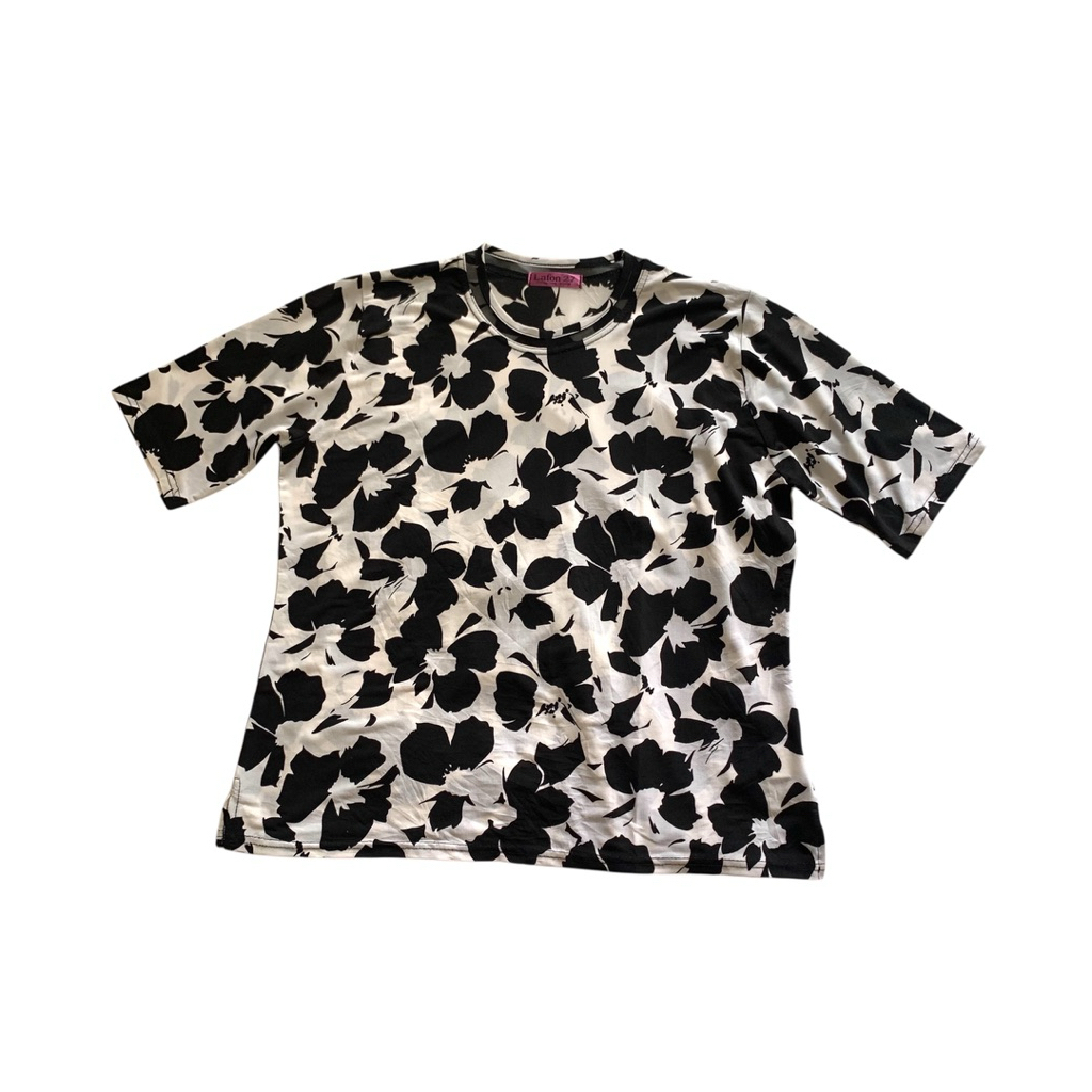 baju blouse kaos wanita motif hitam putih