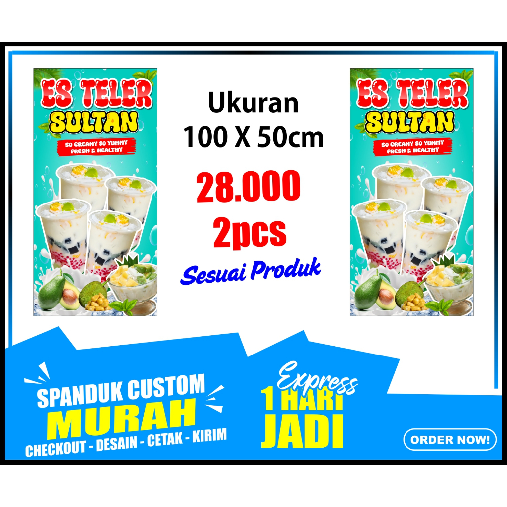 Banner ES TELER SULTAN, Spanduk ES TELER SULTAN ukuran 50X100cm /  Banner ES TELER SULTAN, Spanduk E