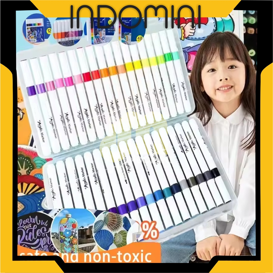 

INDOMINI Colors Pen Akrilik Marker Warna Cepat Kering Tahan Air Spidol Acrylic Painter Menggambar Kreativitas Seni Edukasi Anak Set Spidol Akrilik Akrilik DIY Painting Spidol Pastel Pulpen Highlight Drawing Warna spidol warna warni 1 set S151