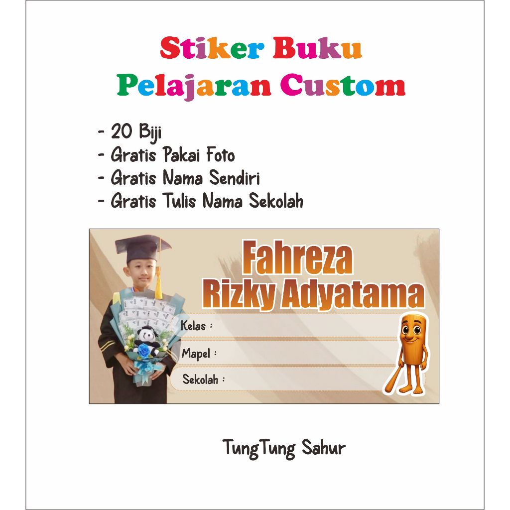 

20 Biji Stiker Buku Pakai Foto Stiker Pelajaran Custom Label Buku Pelajaran Custom