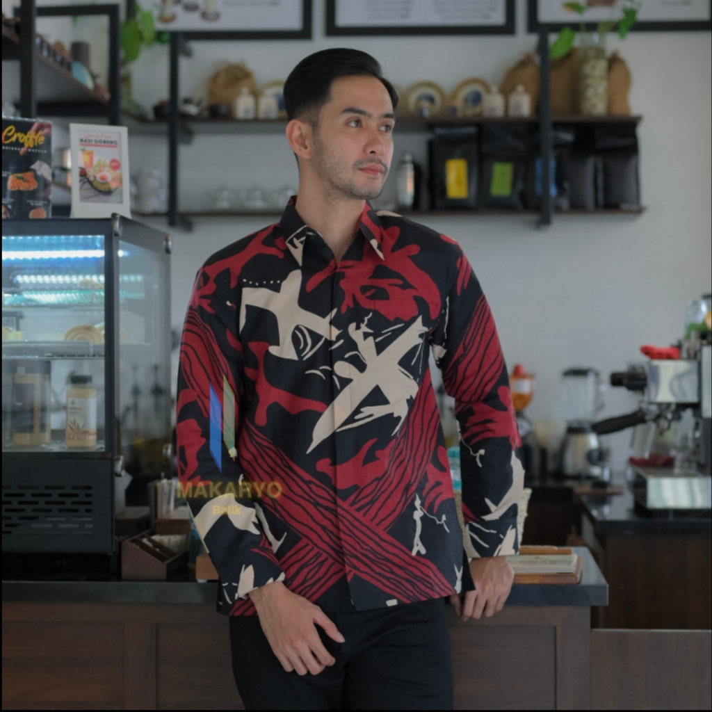 Kemeja Batik Pria Lengan Panjang Reguler BM01 Motif Abstrak | BATIK MAKARYO ORIGINAL