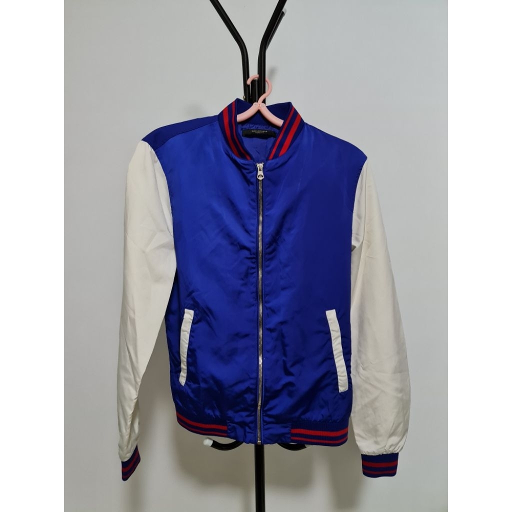 Zara Varsity Jacket Blue White Strip Red
