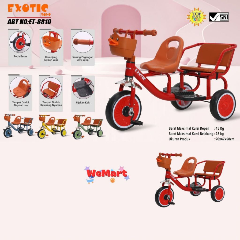 EXOTIC ET-8810 SEPEDAN BONCENG ANAK SEPEDA ANAK RODA TIGA