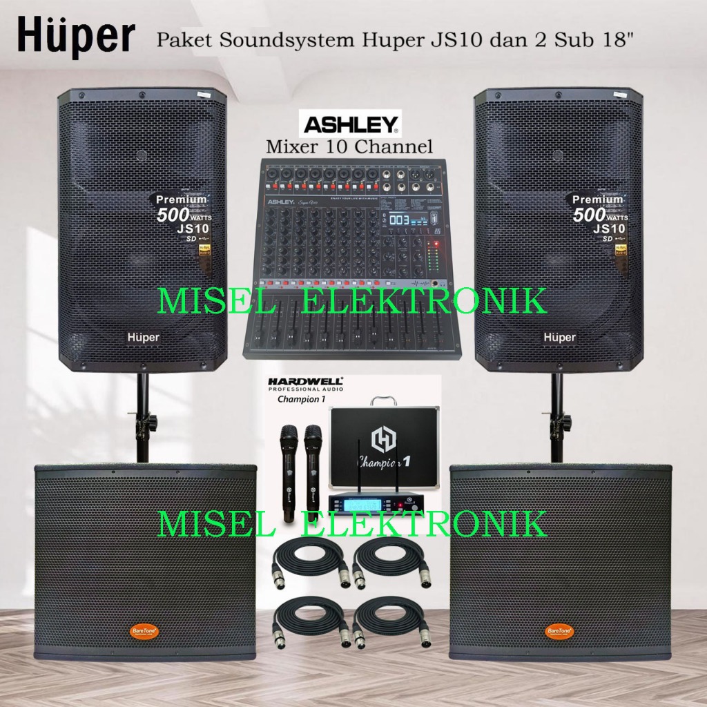 Paket Sound system Speaker AKtif 15 Inch Huper JS10 dan 2 Subwoofer 18 inch Baretone