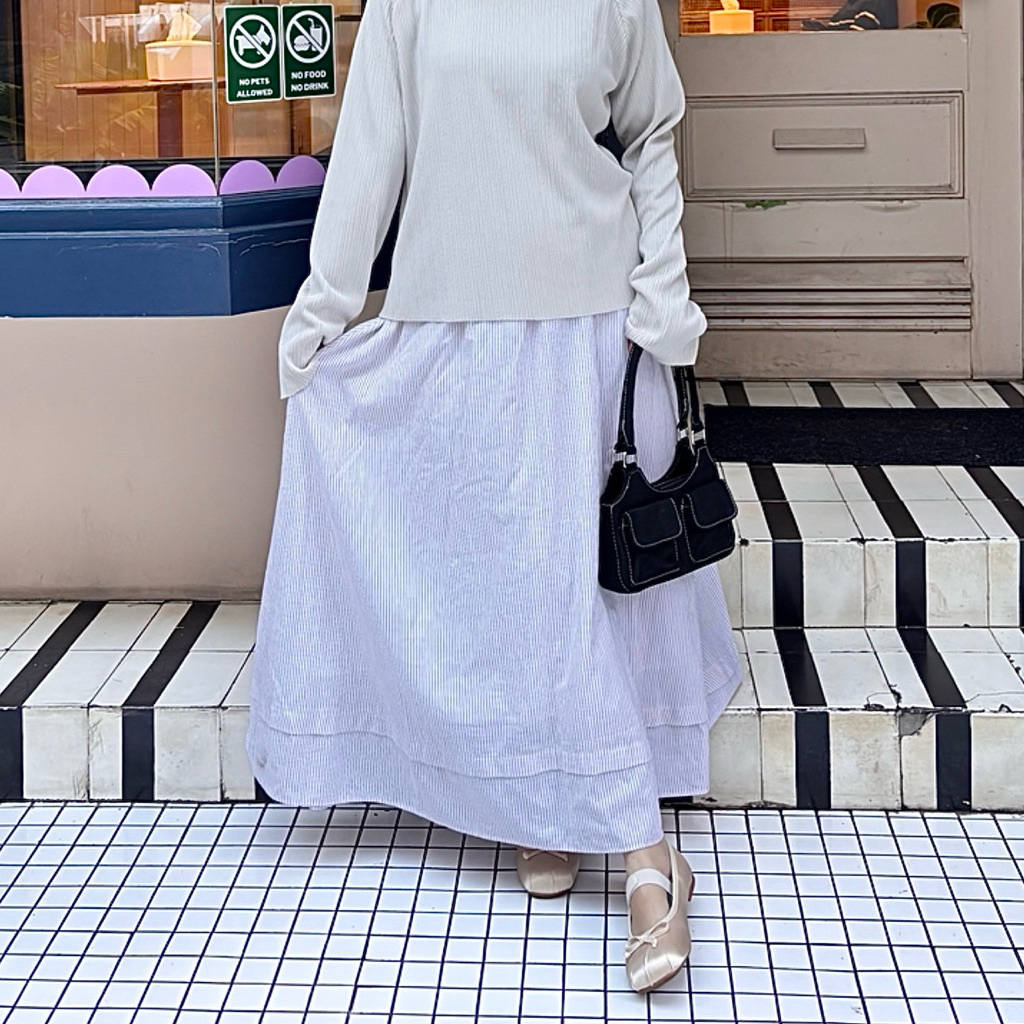 HOOPLA - HOOPY STRIPE SKIRT | COTTON STRIPE SKIRT (Rok Katun - Rok  A Line - Rok Salur Pinggang Kare