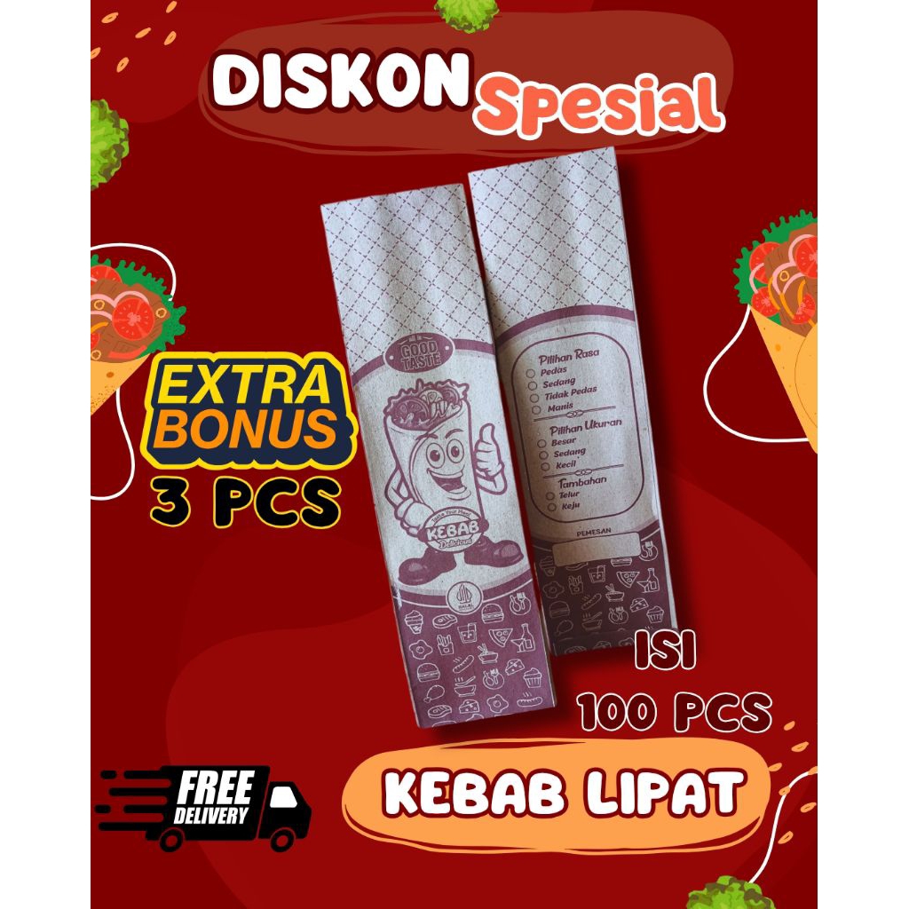 

Kemasan Kebab Model Lipat minimalis ISI 100 PCS gratis 3 pcs, ( 27 x 7 x 3.5 cm ) wadah / box / bungkus /packaging Kebab